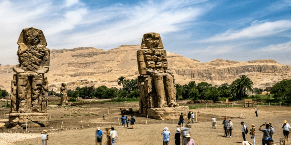 Colossi of Memnon statues in Luxor visited with Top Class Egypt Travel - Luxor Day Trip from Hurghada