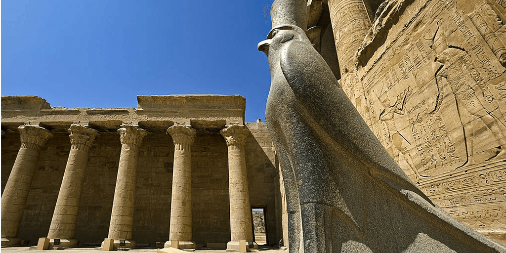 Horus statue at Edfu Temple on 14 Days Cairo and Nile cruise