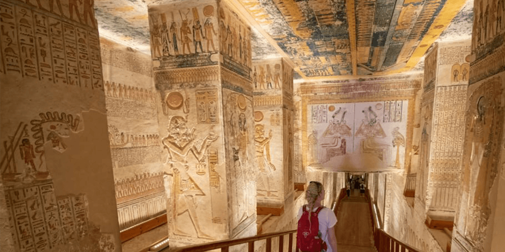 Intricate hieroglyphics inside the Tomb of Ramses V and VI (KV9) included in our 11-day Egypt vacation package