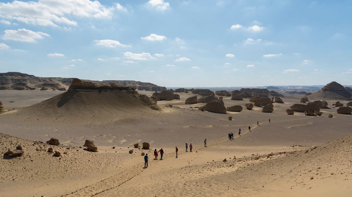 A magnificent desert landscape at Wadi El Hitan UNESCO World Heritage site in Fayoum Egypt.