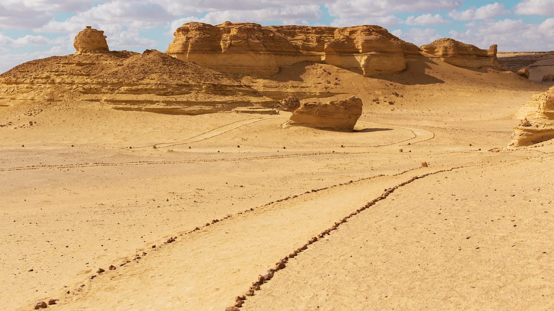 A magnificent desert landscape at Wadi El Hitan UNESCO World Heritage site in Fayoum Egypt.