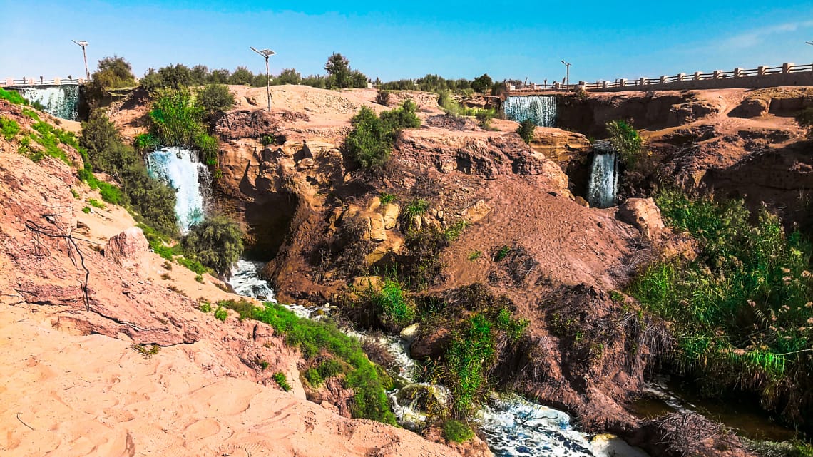 Scenic natural waterfalls at Wadi El Rayan protectorate in Fayoum Egypt.