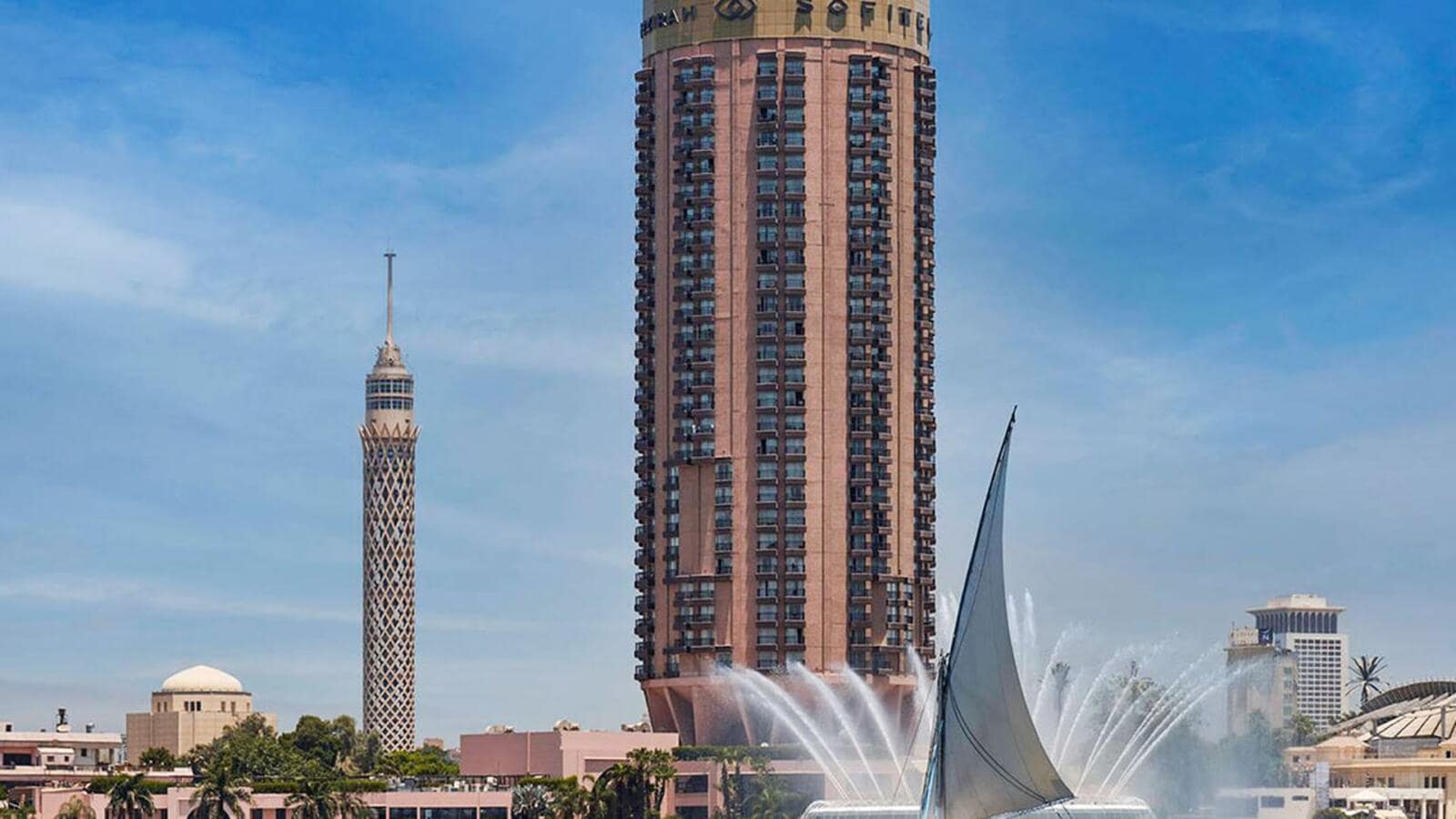 Sofitel Cairo Nile El Gezirah luxury hotel tower view on Zamalek island