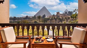Luxury hotel room balcony setup with Nile view in Cairo